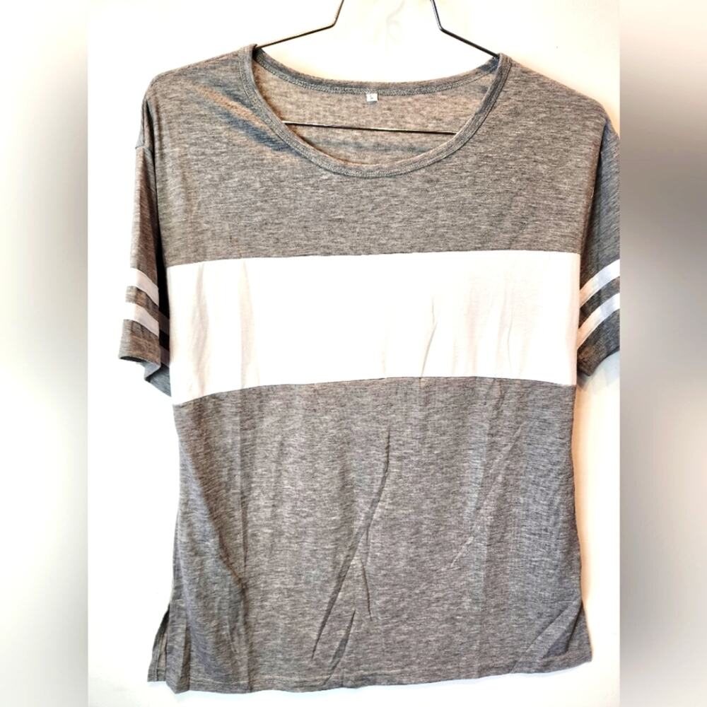 New Grey White Short Sleeve T-Shirt Cool Lightweight Stretch Tee‎ Size L